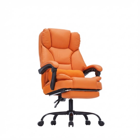 Peispie Big and Tall Office Chair 400 LBS, Reclining Executive Office Chair with Footrest and Lumbar Pillow, Adjustable Height PU Leather High Back Desk Chair for Home Office Computer Work, Orange