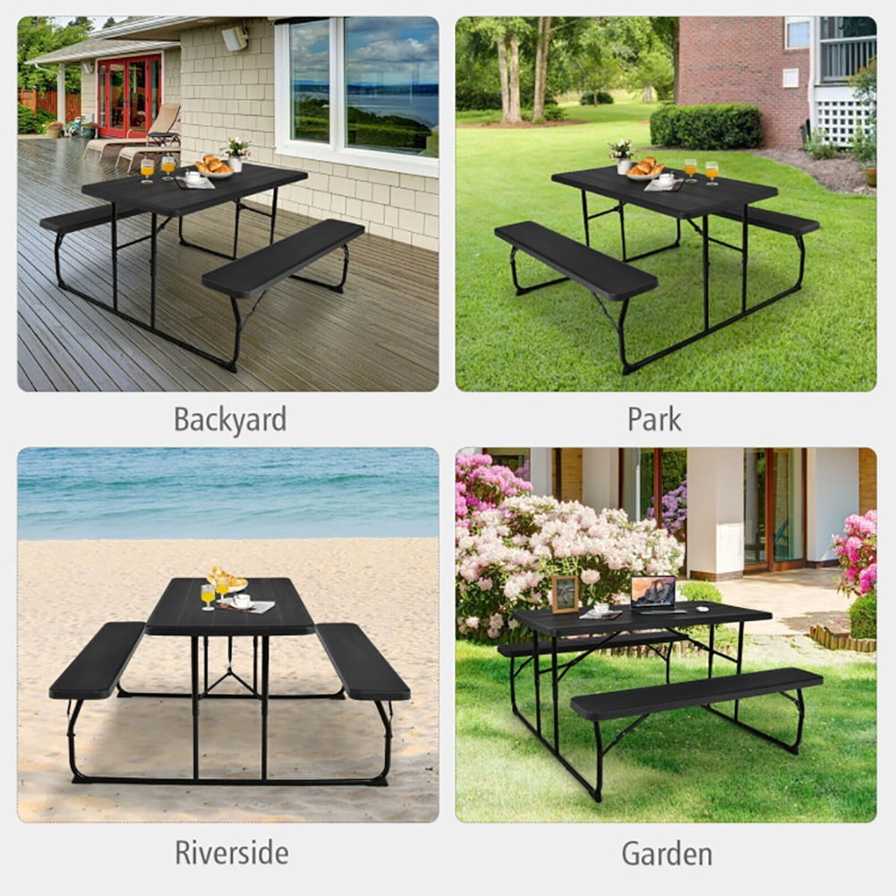 Aimee Lii Indoor and Outdoor Folding Picnic Table Bench Set, Outdoor Patio Furniture Set, Black Aimee Lii Indoor and Outdoor Folding Picnic Table Bench Set, Outdoor Patio Furniture Set, Black