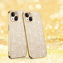 Mantto Glitter Case for iPhone 15 Sparkle Shining Plating Case, Rugged Shockproof CD Pattern Lens Circle Protection Slim Cover for iPhone 15 Women Girls, Gold