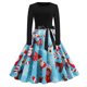thumbnail image 1 of Navidad mujer Retro estampado Patchwork manga larga noche cuello redondo cremallera fiesta graduación vestido Vintage Fridja nbo1241, 1 of 8