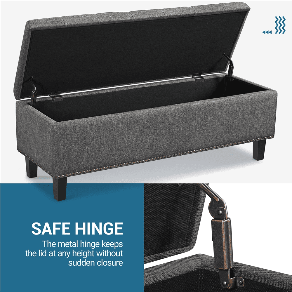 Alden Design 49in Modern Tufted Storage Bench for Entryway Bedroom, Dark Gray