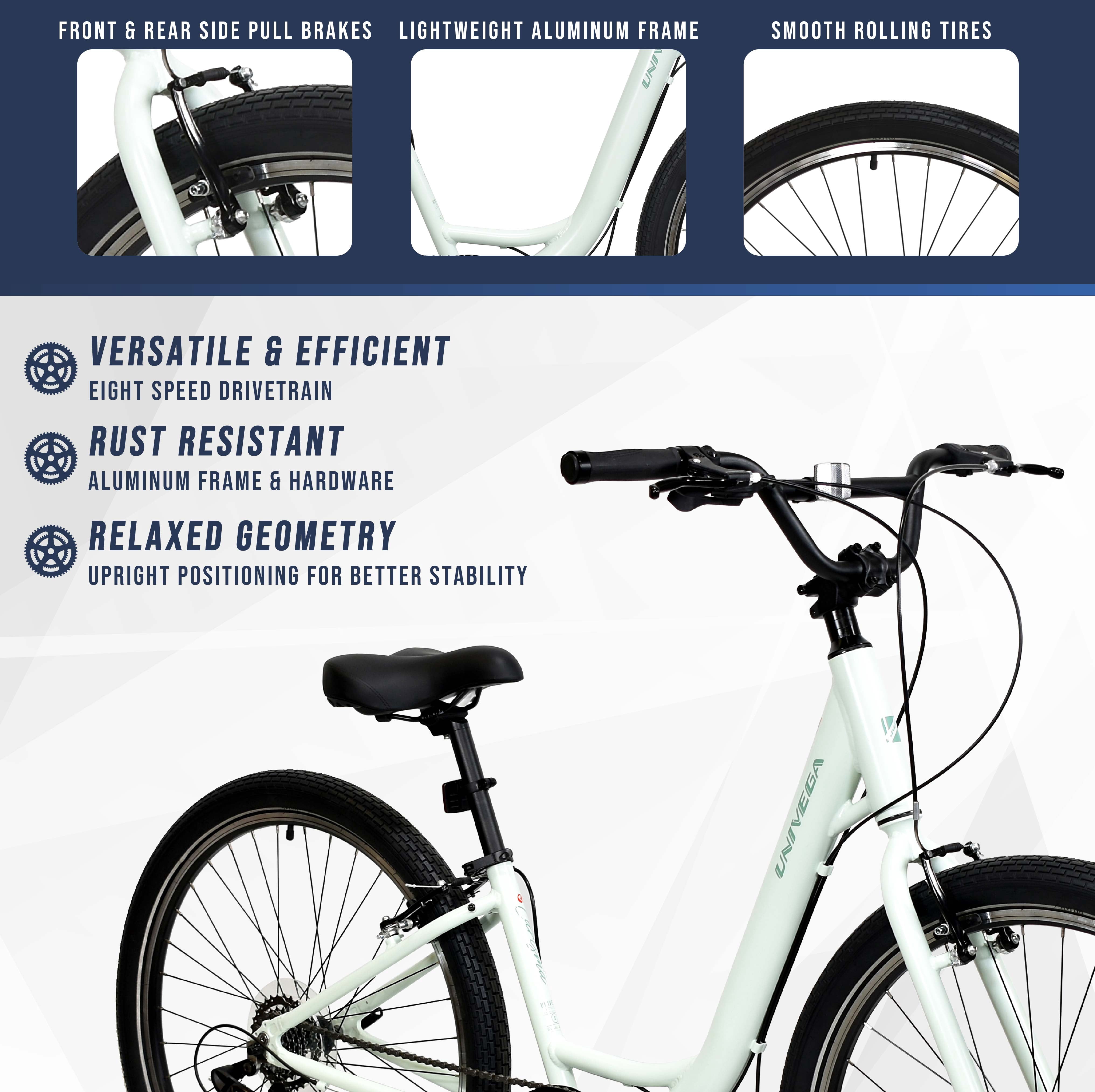 27.5" Univega Carisma Step Thru Comfort Hybrid Adult Bicycle, Fits Rider 5'2" - 5'6", Unisex, Sage Green