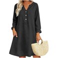 thumbnail image 2 of TEAJOPSUU Women's Midi Dresses Cotton Blend Loose Fit V Neck Button Placket Long Sleeve Dresses with Pockets Casual Solid Color Dresses Black, 2 of 7