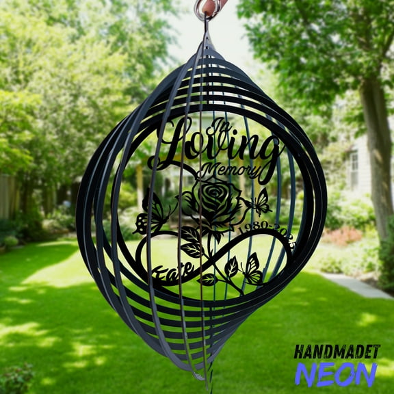 Handmadetneonsign Memorial Metal Wind Spinner, Memorial Gift for Loss of Loved One, Hanging Spinner 140566