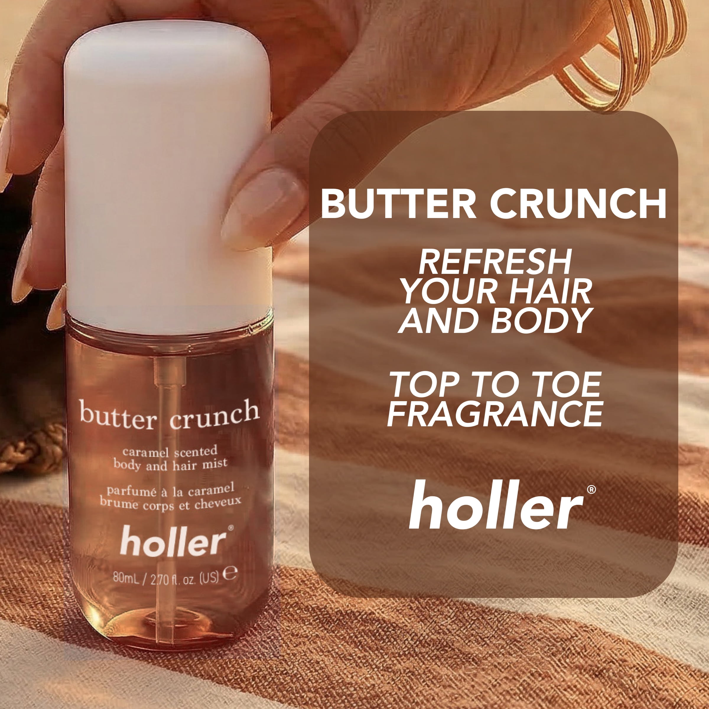 Holler Butter Crunch Body and Hair Fragrance Mist, Caramel Scented,  2.7 fl oz