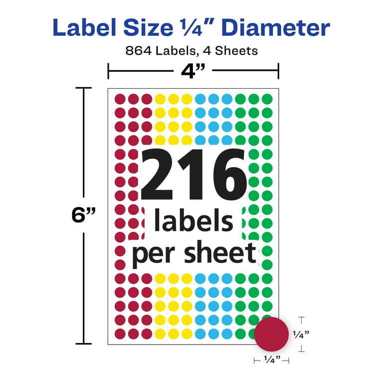 Avery® See-Through Color-Coding Removable Labels, 1/4 Diameter, Assorted  Colors, Non-Printable, 864 Total (5796)