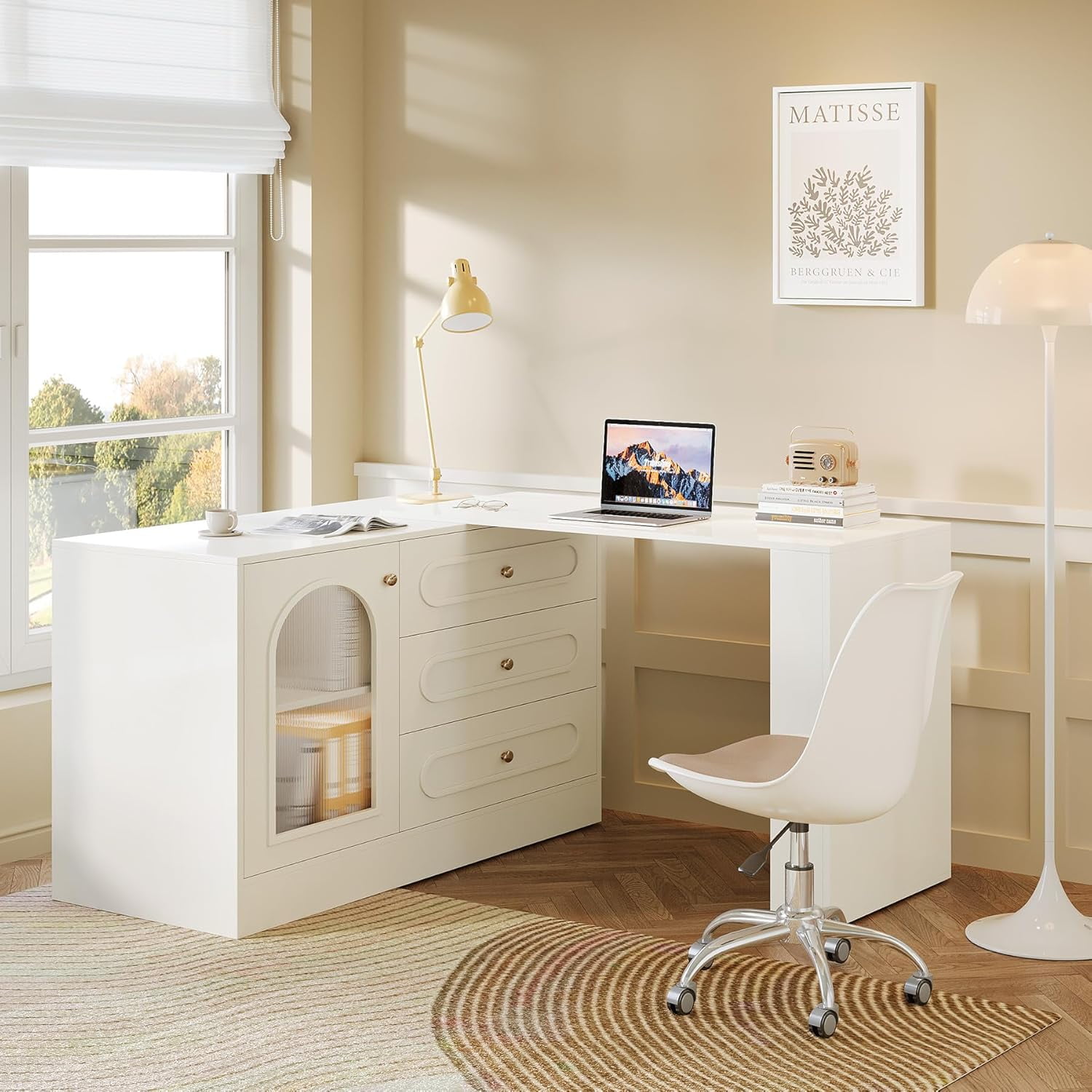 Tribesigns L-Shaped Computer Desk with 3 Drawers, Reversible Corner Desk with Cabinet
