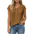 thumbnail image 2 of Maplenight Cotton Blouses for Women Short Sleeve Collard Tops Regular Fit Button Casual Vacation Beach Summer Tops, 2 of 7
