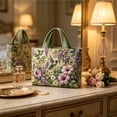 thumbnail image 5 of Hummingbird Tote Bag with Floral Pattern, Embroidered Style Polyester Shoulder Handbag, Lightweight Shopping and Commuter Purse for Women, 5 of 5