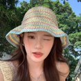 thumbnail image 2 of SikaFu Straw Fisherman Hat Girls Summer Breathable Face, Face, Small Bucket Hat, Big Hat, Sun Sunscreen Sunscreen, Seaside Grass Hat, 2 of 5