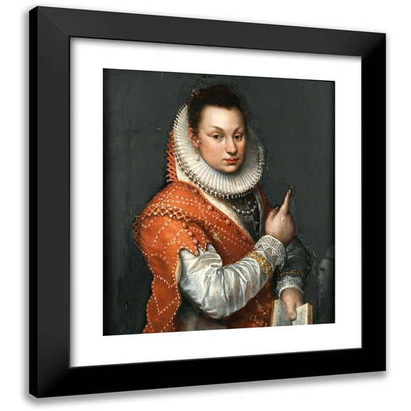 Lavinia Fontana 12x14 Black Modern Framed Museum Art Print Titled - Portrait of a Lady Wearing a Ruff, Holding a Book in Her Left Hand
