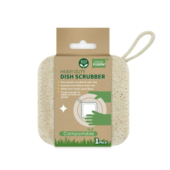 Dish Scrubber Pads. Heavy Duty, Non-Scratch, Made from Plant Fibers, From Grand Fusion