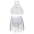 thumbnail image 3 of Haitryli Girls Sequins Tassel Jazz Latin Dance Dress Outfits Metallic Crop Top with Briefs Skirt for Ballroom Dancing Silver 8, 3 of 7