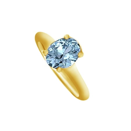 14k Gold Estate Ring - Oval Shape Simulated Aquamarine Solitaire Ring in 14k Yellow Gold ( 4 Cttw ) By Jewel Zone US
