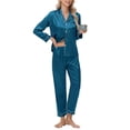 thumbnail image 3 of Women's imitation silk long-sleeved button pajamas two-piece loungewear set rose red XXL, 3 of 4