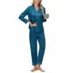 thumbnail image 3 of Women's imitation silk long-sleeved button pajamas two-piece loungewear set rose red XXL, 3 of 4