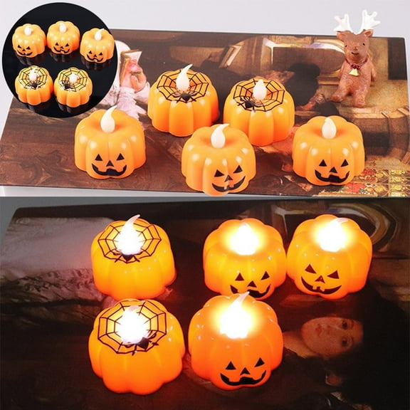 Suncoda Pumpkin Tea Lights Fall Decorations, LED Orange Pumpkin Lights Flame Less Candles Battery Operated Halloween Pumpkins Flickering Candles for Thanksgiving Table Decor Home Indoor Party