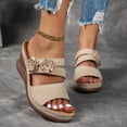 thumbnail image 2 of Rokment Womens Flower Wedges Dress Slippers Sandals 2026 Beach Summer Fashion Casual Boho Leather Platform Chunky High Heels Floral Slip on Slides for Woman Beige Size 6.5, 2 of 6