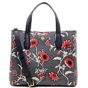 Tory Burch Womens Blake Printed Pebbled Leather Small Satchel (Navy / Red)