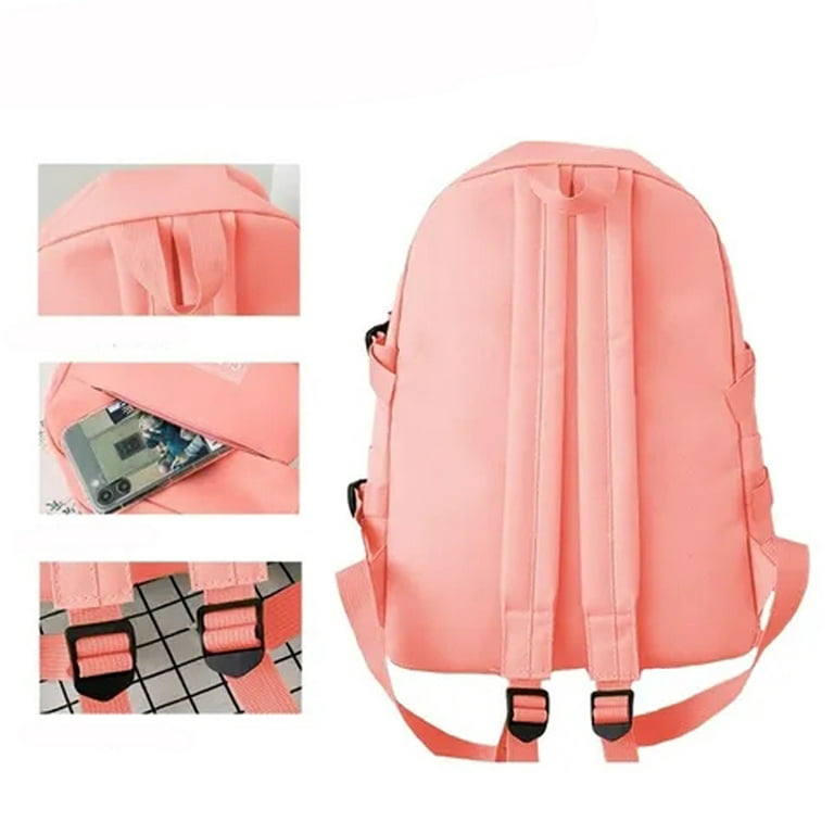 4pcs/set Classic Solid Color Female Casual Travel Backpacks Women Large  Capacity Backpack Kids Schoolbags Girls Student Bookbags Preppy Style  School Students Solid Color Large Backpack