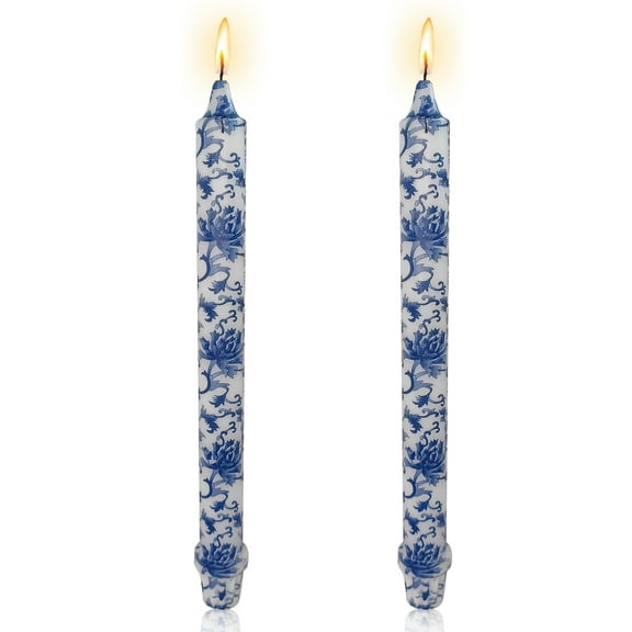 10inch Chinoiserie Taper Candles Blue and White Taper Candle Creative Pillar candle for Home Decoration Wedding Party Women Gift, 2pcs