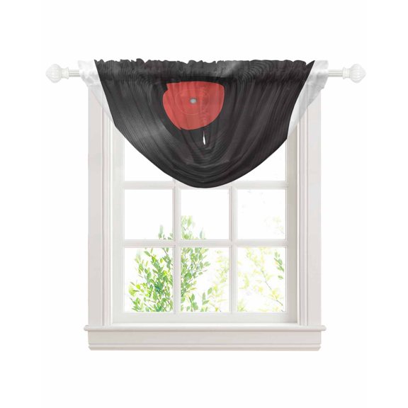 Retro Record Sheer Waterfall Valance Curtains for Window, Abstract Vintage Minimalist Art Rod Pocket Sheer Topper Swag Curtains for Living Room, Kitchen 38.5"W x 47.2"L, 1 Panel