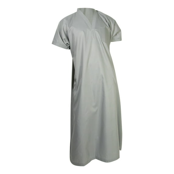 Hijaz Light Gray V-Neck Short Sleeve Casual Men's Thobe Arab Robe Dishdasha- 58