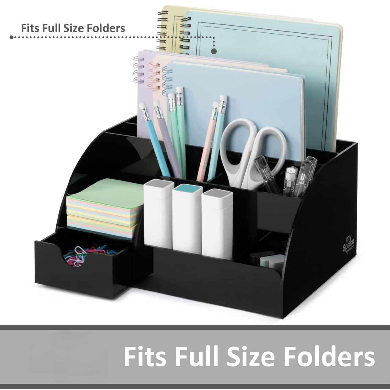 Black Desk Organizer With 9 Compartments - Desktop Office Supplies And Accessories