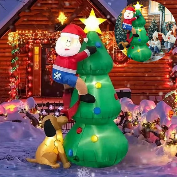 Eurhowing 6FT Inflatable Christmas Tree with Santa & LED Lights, Blow-Up Outdoor Holiday Decor, Easy Setup Xmas Inflatable Decoration for Lawn Yard