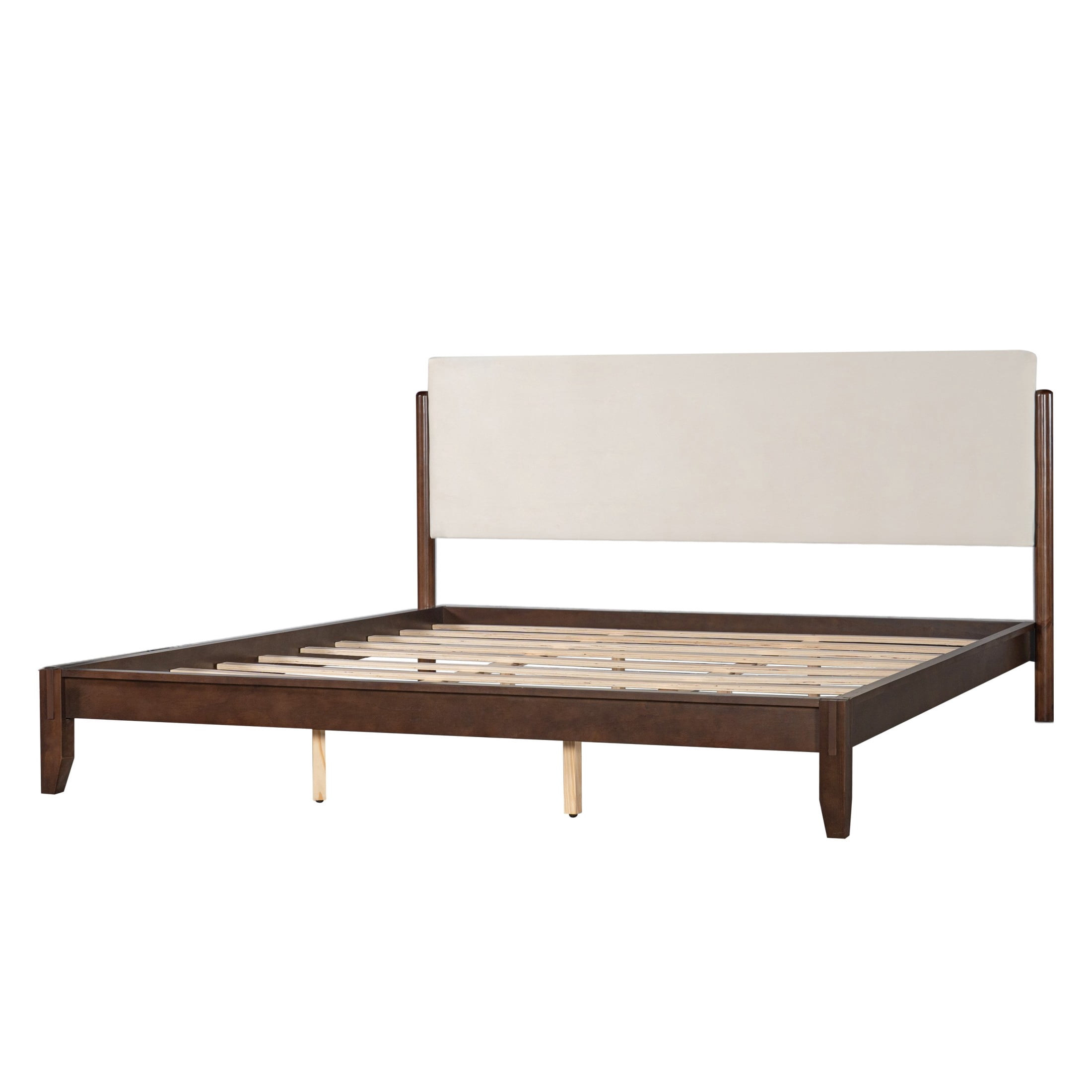 Christopher Knight Home King Solid Wood Platform Bed Frame with Velvet Upholstered Headboard, Walnut