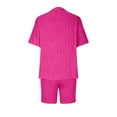 thumbnail image 4 of Womens Summer Sets 2 Piece Outfits Solid Color Short Sleeve Top Sets Comfy Crew Neck Casual Shorts Sweatsuits (Hot Pink XL), 4 of 5