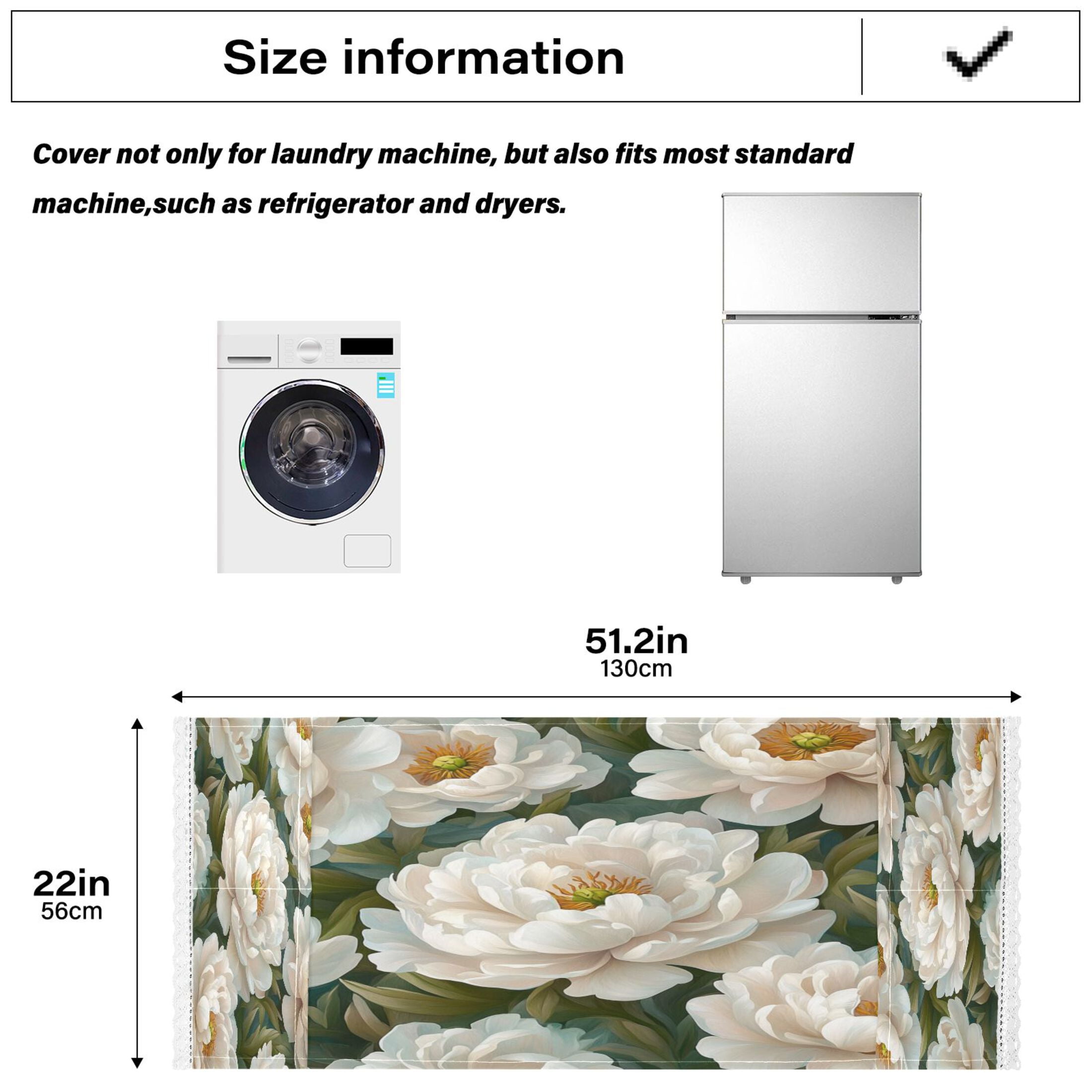 Cartoon White PeonyWasher and Dryer Covers Dust-Proof and Oil Resistant Fridge Cover with 4 Storage Pockets Washing Machine Top Cover for Laundry Kitchen Home 51.2 x 22 In