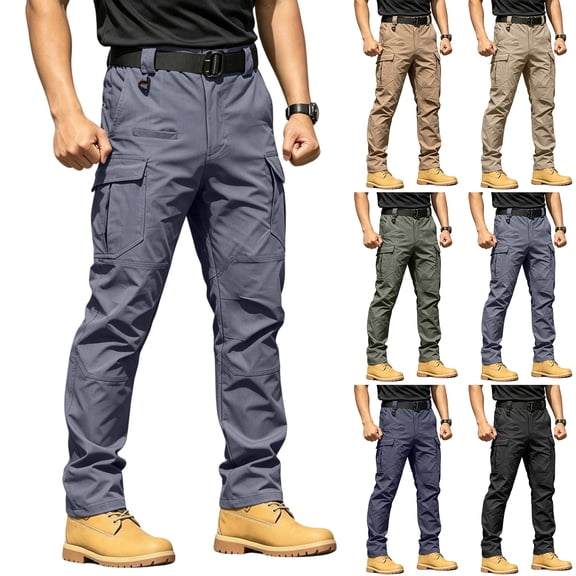Men's Stretch Tactical Pants, Ripstop Cargo Pants Outdoor Lightweight Hiking Work Pants with 8 Pockets