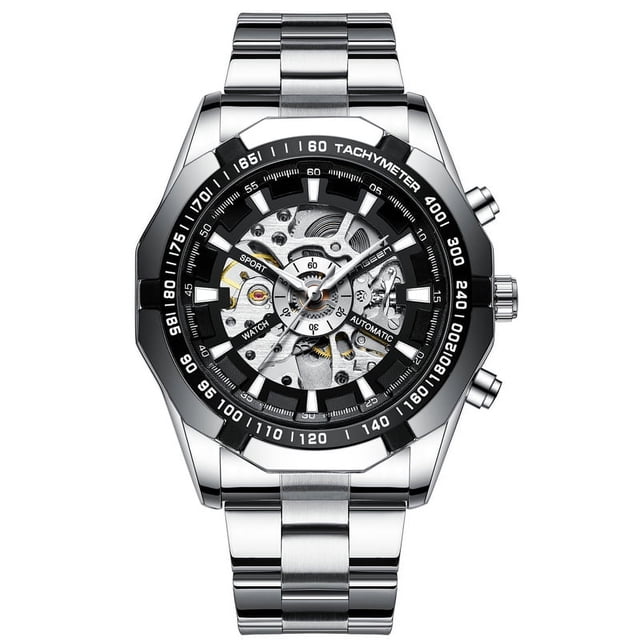 Relojes mecánicos huecos automáticos con correa de acero de moda atmosférica para hombres