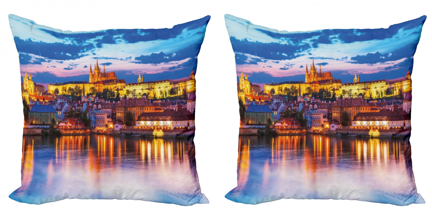 Travel Throw Pillow Cushion Cover Pack of 2, Evening in the Prague