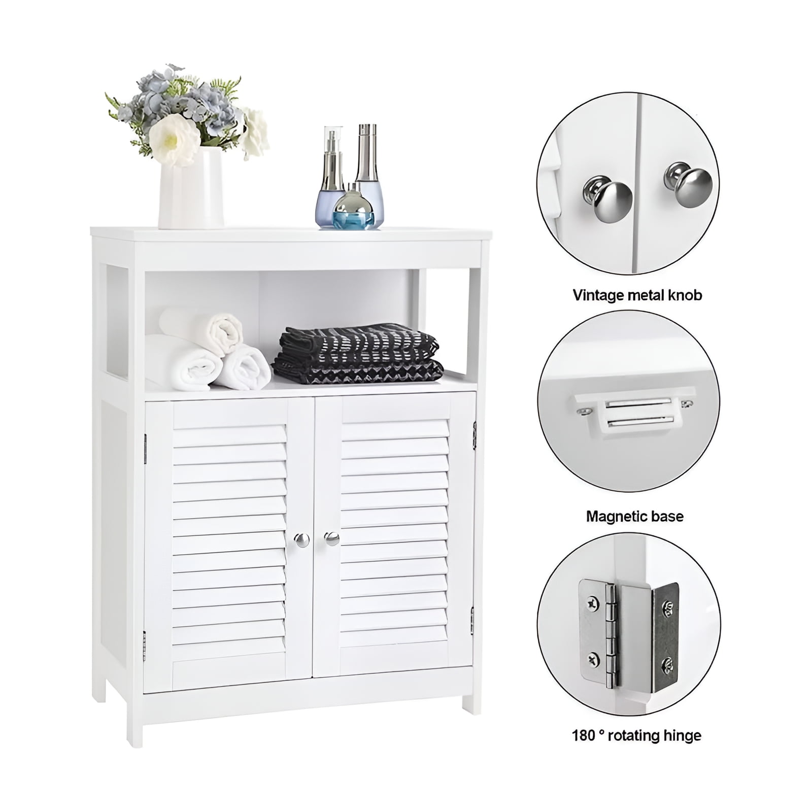 Vasagle bathroom floor cabinet storage organizer set with drawer and single shutter door wooden discount