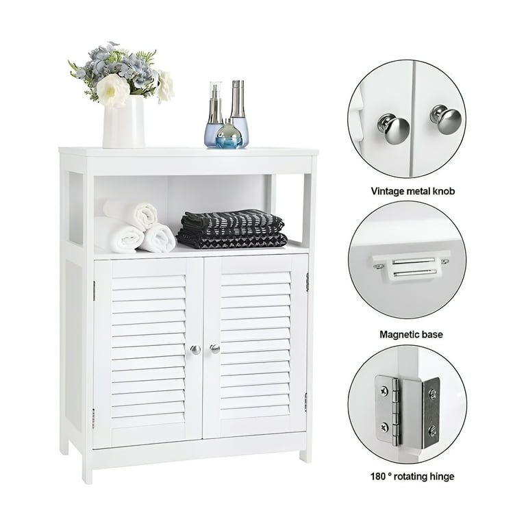Vasagle bathroom storage floor cabinet free standing with double shutter door and adjustable shelf discount