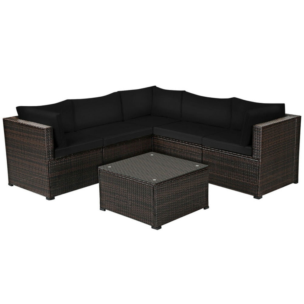 GVN Outdoor Furniture Sets, Outdoor Conversation Set,6 Pieces Patio Furniture Sofa Set with Cushions for Outdoor-Black GVN Outdoor Furniture Sets, Outdoor Conversation Set,6 Pieces Patio Furniture Sofa Set with Cushions for Outdoor-Black