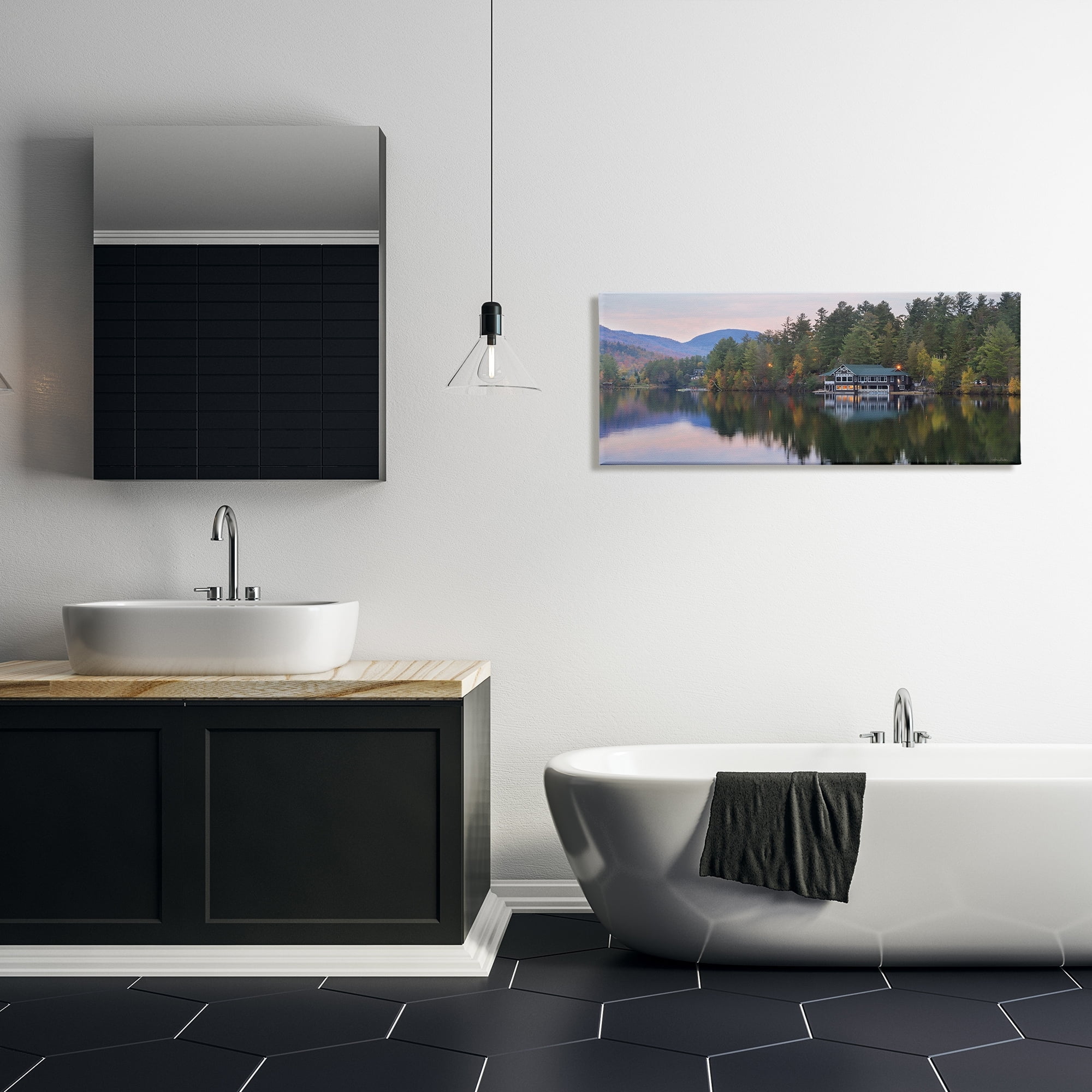 Stupell Industries Outdoor Lake House Landscape Autumn Fir Trees Photography, 40 x 17, Design by Lori Deiter