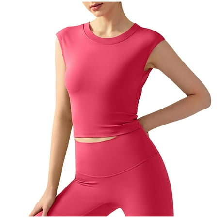 Iyufng Sports Bras for Women Plus Size Push Up Bra Spring/Summer Yoga Short Sleeved Fixed Chest Cushion Sexy Backless Short Sports T-shirt Waist Tight Fitness Tank Top Summer Savings Clearance