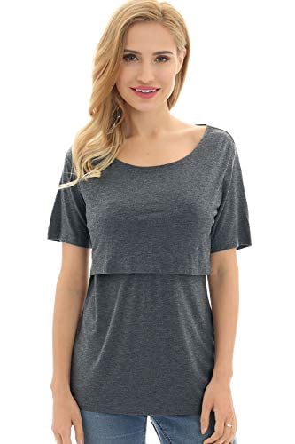 Bearsland Women's Maternity Short Sleeve Breastfeeding Nurding Tops T-Shirts 3-Pack