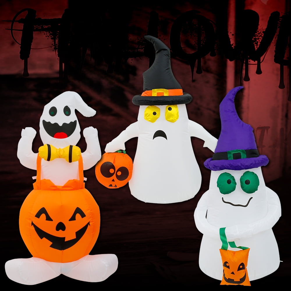 ODOMY Halloween Inflatables LED Lighted Inflatable Pumpkin Ghost