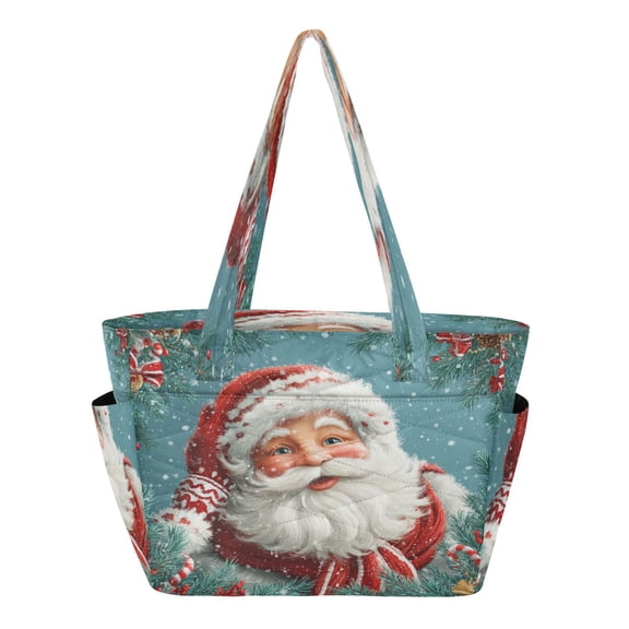 Quilted Tote Bag Large Capacity Multi-Compartment Handbag Lightweight Structured Shoulder Bag Versatile Casual Bag Portrait Of Santa Claus