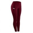 thumbnail image 2 of Women High Waist Yoga Pants with Pockets, Tummy Control, Workout Pants, Red L, 2 of 4