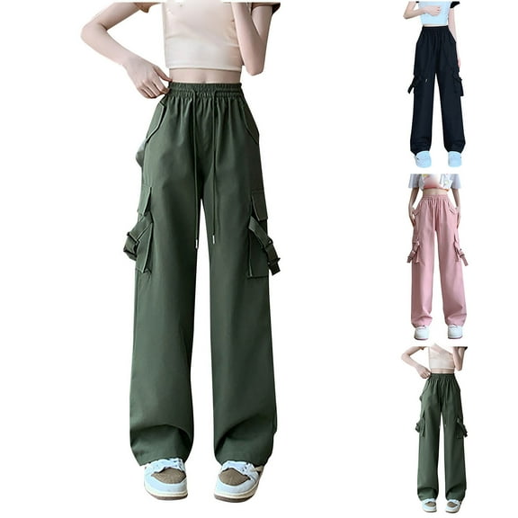 Bovxnpu Plus Size Pants For Women, Womens Cargo Pants Wide Leg Pants Athletic Loose Legging, Women's Workwear High Waist Loose Straight Leg Sports Pants XL