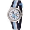 Disney Puppy Dog Pals Rolly, Bingo and A.R.F. Stainless Steel Time Teacher Watch, Blue and Black Stripe Nylon Strap
