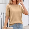 thumbnail image 5 of Women's Tops Dressy Casual Summer Crewneck Short Sleeve Sweaters Knit Solid Trendy Hollow Out Shirts Blouses Gold 2XL, 5 of 7