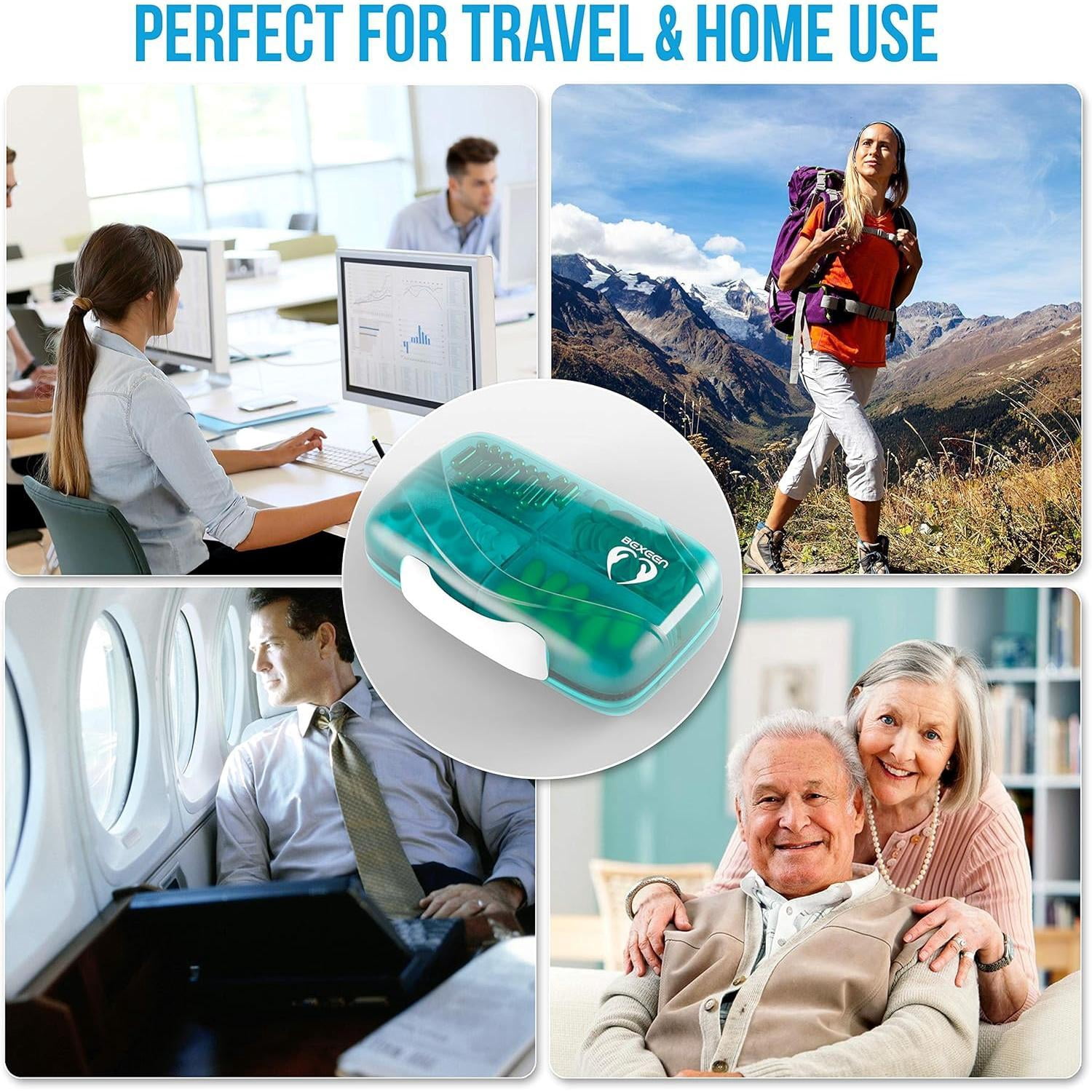 Pill Organizer Airtight Pill Box Large Pill Dispenser Home Travel Supplement Holder Portable Vitamin Sorter Jumbo Size 8 Compartment Airtight Vitamin Container Daily Medicine