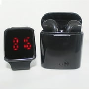 ZTECH Unisex LED Touch Watch and Wireless Headphones with Portable Charging Case Set - Black watch strap with Black watch case and Black earbuds (ZTSET-9)