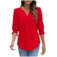 thumbnail image 6 of 3/4 Sleeve Shirts for Women Basic Fall Clothes Fashion Loose Comfort Winter Clothing Outdoor Pullover V-Neck Casual Outfits 2025, 6 of 7